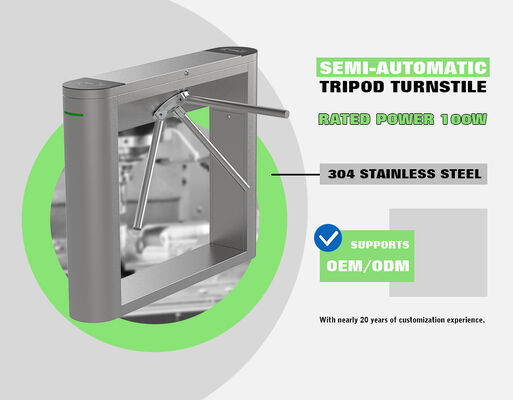 HCW Durable Barrier Turnstile Gate with 550mm Passage Width 100W Rated Power and 20~30 People/Minute Traffic Speed for Access Control
